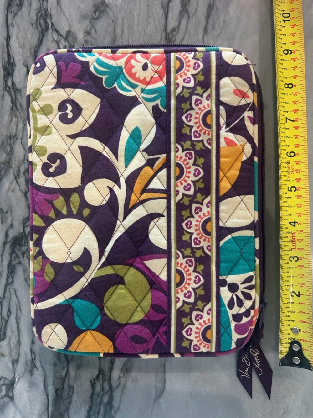 Vera Bradley Quilted Floral Zip Organizer in Purple, Teal & Cream